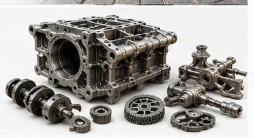 Historischer Motorblock und restaurierte mechanische Teile