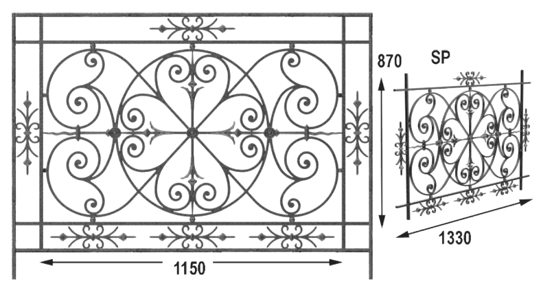 Geländer, kunstvoll gestaltetes Gusseisen-Geländer