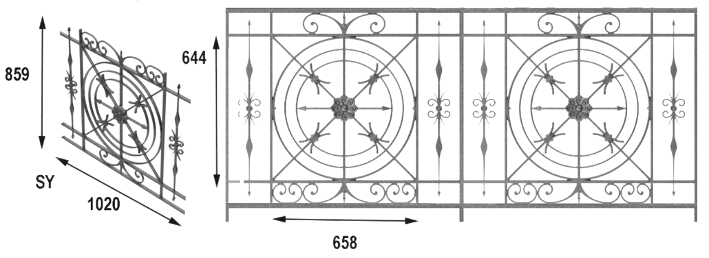 Geländer, kunstvoll gestaltetes Gusseisen-Geländer