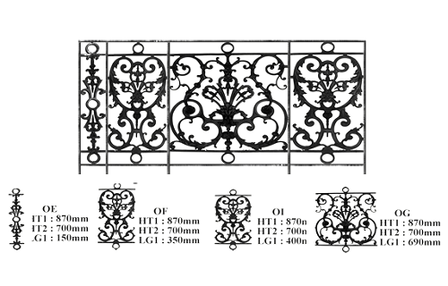 Balustrade Baluster Geländer gusseisen schmiedeeisen OE-OF-OG-OI